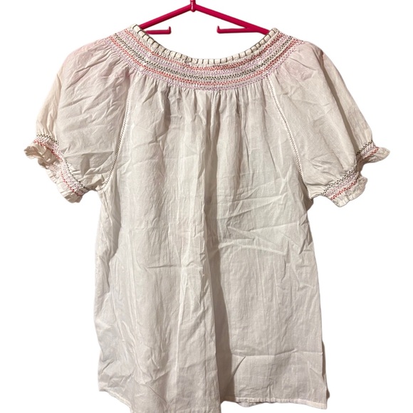 100 Cotton White Embroidered Peasant Blouse M Boho Cottagecore Folk Festival - Picture 2 of 4